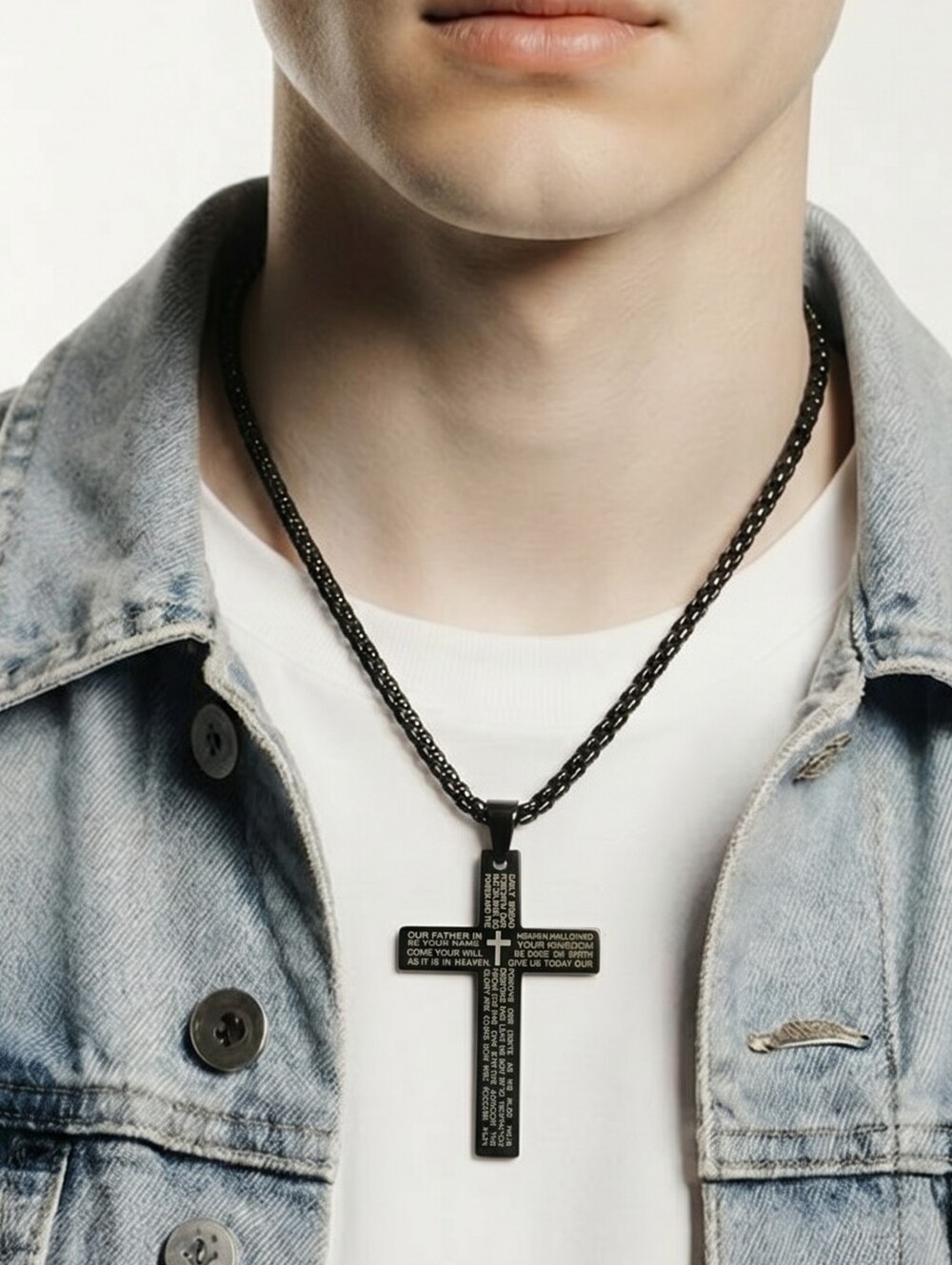 Black Stainless Steel Christian Cross Necklace Prayer Pendant Religious Jewelry